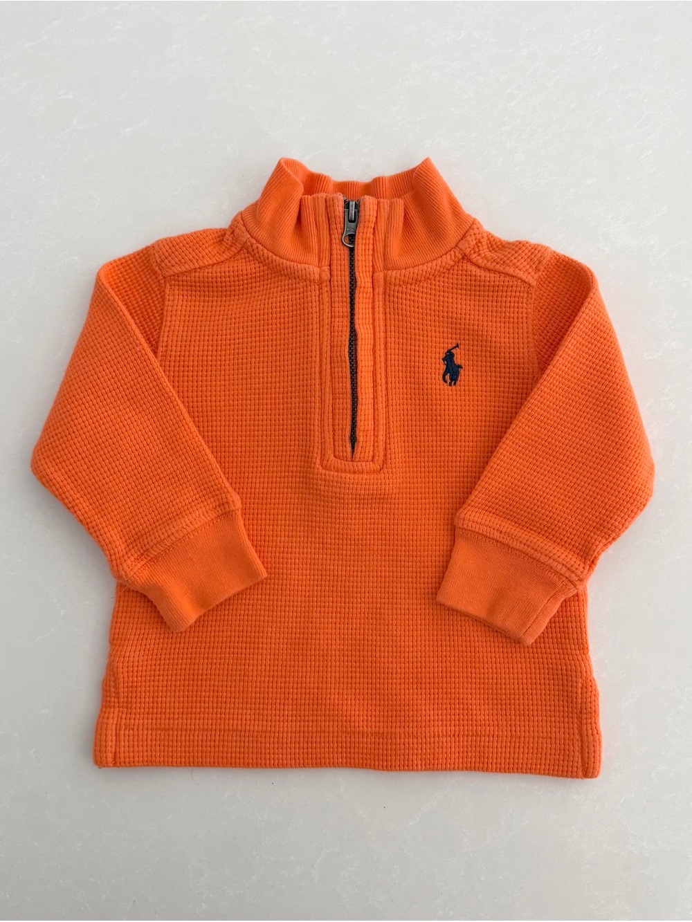 Ralph Lauren Orange Waffle Knit 1/4 Zip Pullover • Size 3M